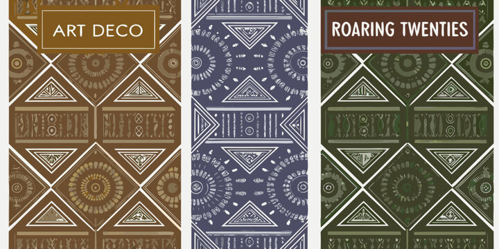 art deco geometric patterns in brown blue and green vector triangle shapes vintage design roaring twenties illustration pattern background decorative