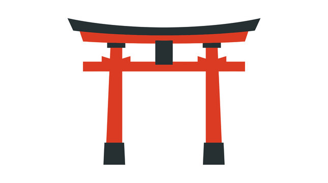 Traditional red japanese torii gate icon with black trim isolated on white background art.