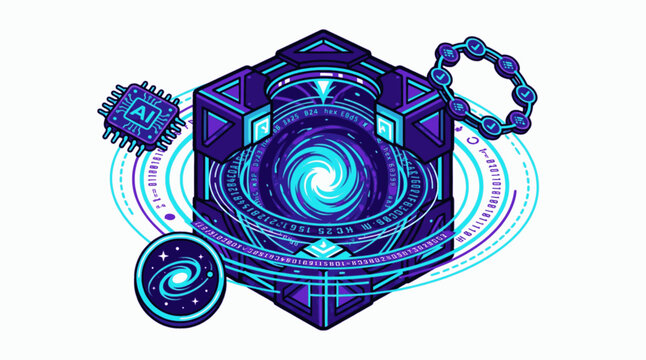 Minimalist Flat Cel Shaded Futuristic Technology Conference Graphic Onboarding Sticker Asset, "Created with AI assistance and manually refined."