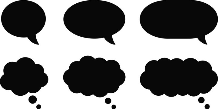 cute cartoon speech and thought bubble silhouette set with different shapes for labels, stickers, banners and comic design vector illustration
