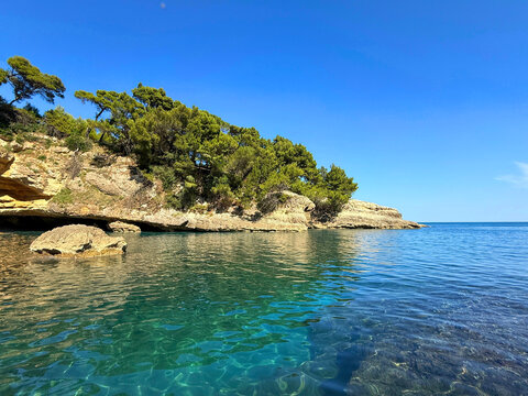 Scenic rocky coastline of Adriatic sea in Montenegro 