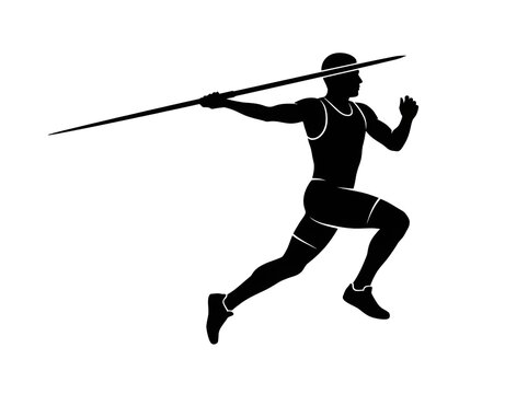 Black Silhouette of Male Athlete Javelin Thrower Vector Icon