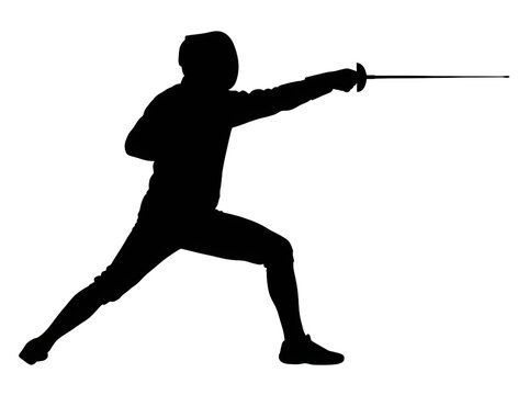 Black Silhouette of Fencing Athlete in Lunge Attack Position