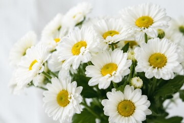 Obraz premium Close-up of fresh daisies in a bouquet, radiating purity and natural charm.
