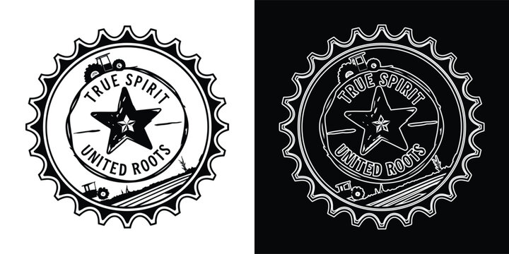 Vintage black and white bottle cap logo with star symbol