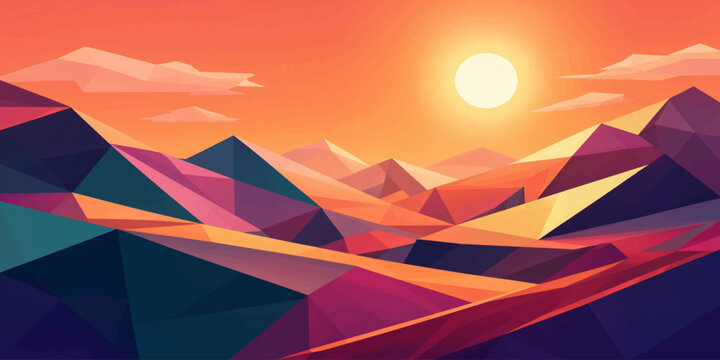 Abstract geometric mountains landscape at sunset with colorful polygonal design style mountains landscape geometric