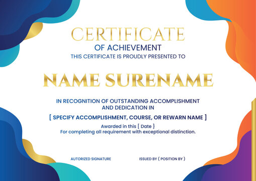 certificate of achievement template with dynamic color