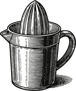 Vintage citrus juicer engraving hand drawn squeezer pitcher kitchen utensil illustration