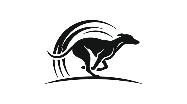Greyhound sprinting with motion lines in circular arc.