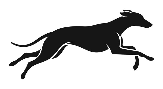 Minimalist silhouette of a galloping greyhound sighthound