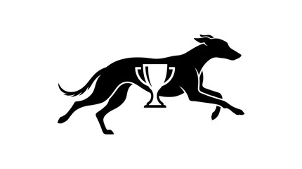 Fototapeta premium Running greyhound silhouette with winner trophy cup icon.