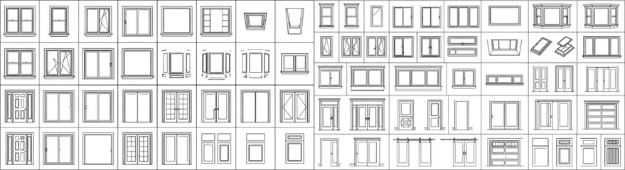 Architectural CAD millwork elevation vector set. Cabinet, wardrobe, shelving, bookcase and casework symbols for interior elevations, construction drawings, joinery details and blueprint documentation © ProPixel Studio