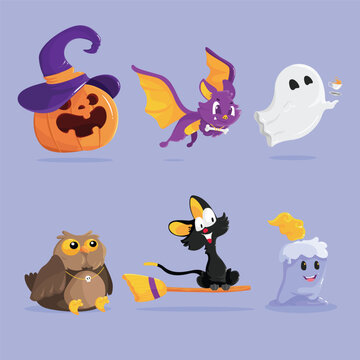 Cute Halloween-themed cartoon characters illustration