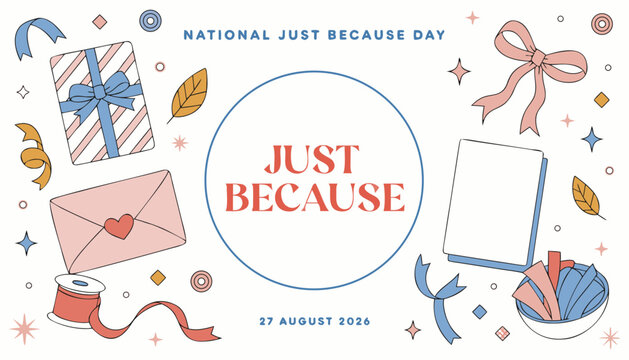 Decorative national just because day celebration card with festive gift elements
