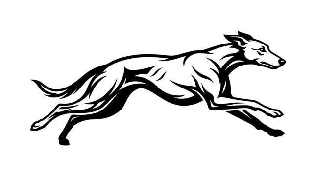 Stylized running greyhound dog with flowing lines.