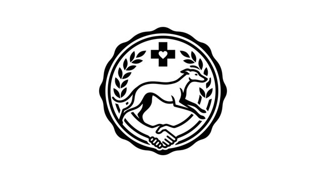 Veterinary sighthound logo with medical cross and handshake.