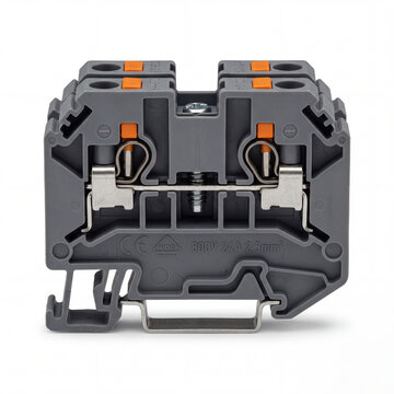 Gray Terminal Block with Orange Actuators and Metal Clamp