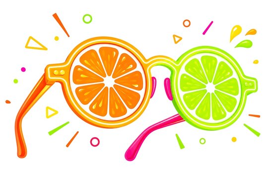Vibrant Summer Vibes A Playful Pair of Citrus Slice Spectacles Bursting with Refreshing Juiciness and Festive Splashes Evoking Joyful Warmth and Sunny Day Delights. vector illustration flat vector bri