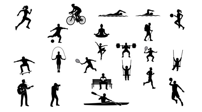 Collection of various people engaging in different sports and outdoor activities
