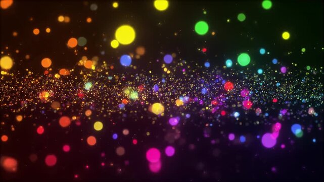 colorful particles floating in dark space animation