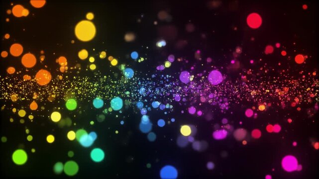 Colorful particles floating in dark space animation