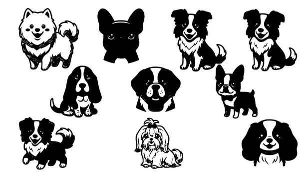 Cute Dog Breeds Cartoon Mascot Vector Illustration Playful Puppy Characters Flat Style Graphic Elements