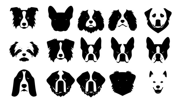 Flat Dog Breeds Vector Set Minimalist Purebred Puppy Avatar and Domestic Pet Care Graphic Icons