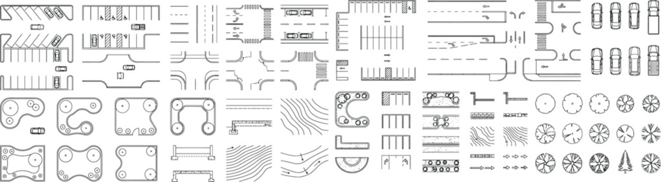 MEP plumbing CAD symbol vector set. Pipe fittings, valves, drainage components, and utility layout blocks for architectural floor plans, construction drawings, and engineering documentation