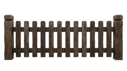 Obraz premium Weathered wooden fence with sturdy posts and transparent background, isolated for design use.