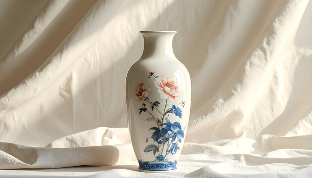 Elegant ceramic vase with floral design decorative home decor object