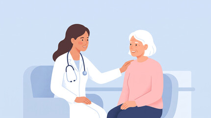 Fototapeta premium Compassionate Female Doctor Comforting Senior Patient Healthcare Illustration