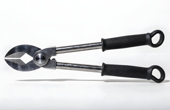 Ultra-realistic bolt cutter isolated on white. Heavy-duty hand tool for cutting metal and wire. Industrial equipment for construction and security...