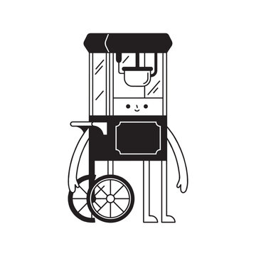 Minimal Scandinavian Geometric Popcorn Machine Character, Hand Drawn Editorial Style Line Art Illustration for Modern Lifestyle and Graphic Design