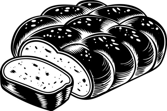 Fresh braided sweet bread loaf illustration. Artistic vector of traditional baked bread. Bakery product for culinary design and food packaging.