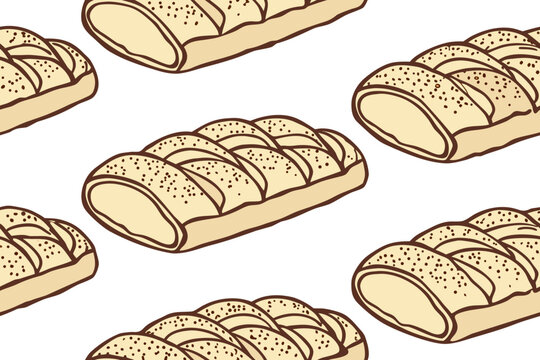 Vector illustration of fresh braided sweet bread loaf. Artistic line art of baked pastry for bakery or food design.