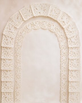 Double arch papel picado background for event invitation copy space with paper cut blank space negative spac