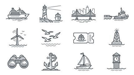 Marine and travel icon collection with nautical themes © galih
