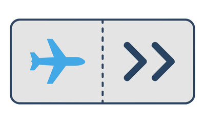Fototapeta premium Minimalist boarding pass icon featuring an airplane silhouette and directional arrows on a clean white background for travel and aviation design concept