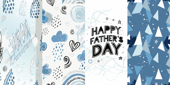 Blue Watercolor Pattern With Hearts Clouds And Triangles