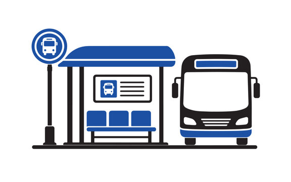 Bus Station Icon Symbolizing Public Transit Hub, Passenger Waiting Area, and Urban Transportation Infrastructure.