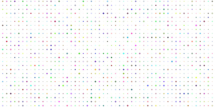 A grid of multicolored diamond shapes in varying sizes, arranged in a repeating pattern with a transparent background, creating a vibrant, geometric, and dotted mosaic texture for