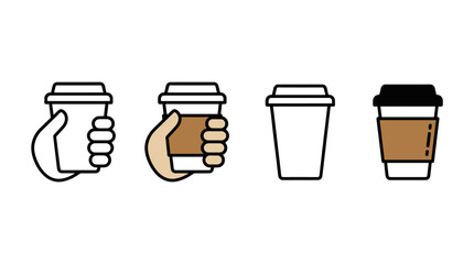 Coffee cup line icons with hand-held options. © tukang