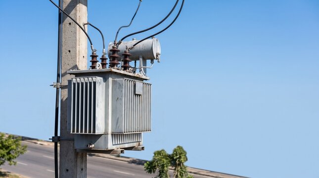 Pole-Mounted Distribution Transformer on Concrete Utility Pole