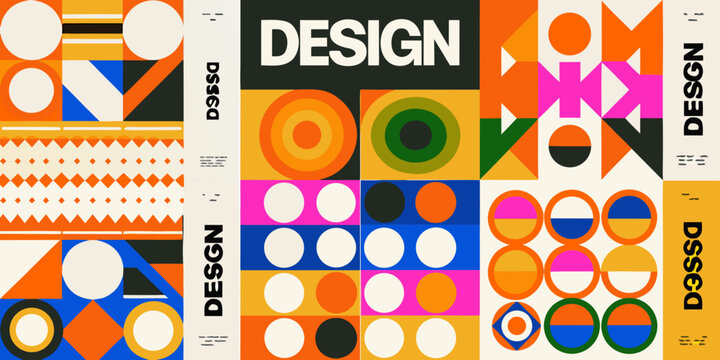 modern abstract geometric posters with overlapping shapes and bold colors design pattern artwork graphic contemporary visual composition square circle triangle