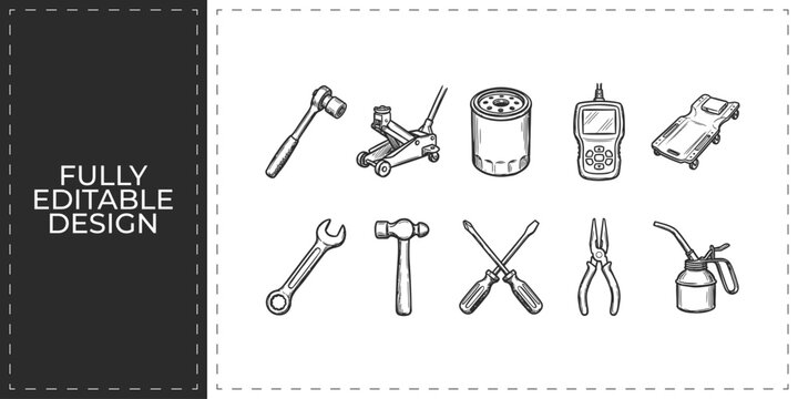 Woodworking and carpentry tools hand drawn doodle icons set featuring axe saw and hammer for professional industrial handyman and diy maintenance service design