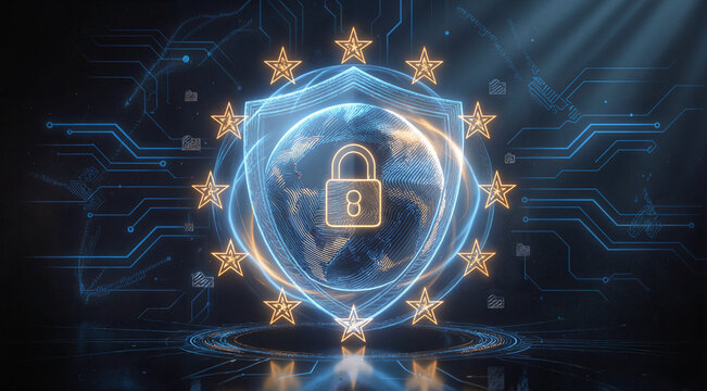 Trusted digital security certification concept with encrypted protection, compliance and cybersecurity framework