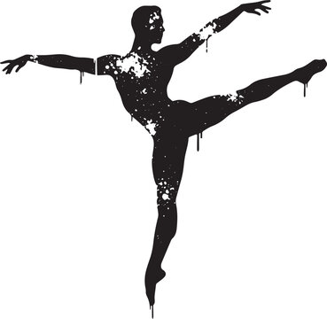 Dynamic Silhouette of a Male Ballet Dancer in Mid-Leap with Spla
