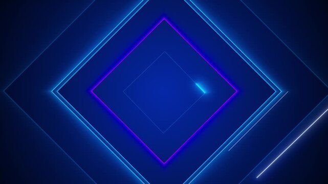 Neon diamond geometric background cyan and magenta glowing lines, layered square shapes, blue depth, clean futuristic style. for , music visuals, gaming intros, title screens, and animated overlays.