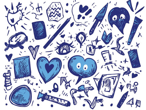 Creative Doodle Art Collection Of Random Objects And Playful Symbols Vector Illustration.