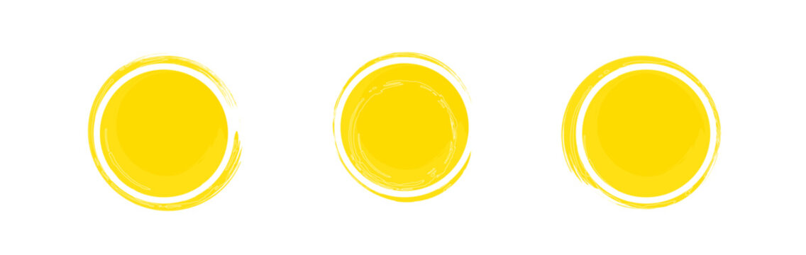 WebCircle grunge stamp set. Round vector isolated on white background. Yellow stamp vector. Collection for grunge badge, seal, ink and stamp design template. Round grunge hand drawn circle shape